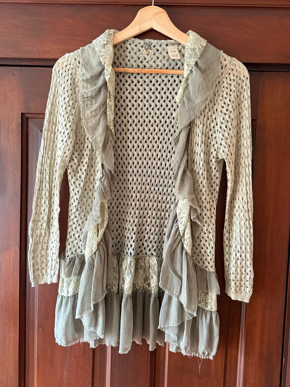 BKE Open Knit Lightweight Cardigan in Sage